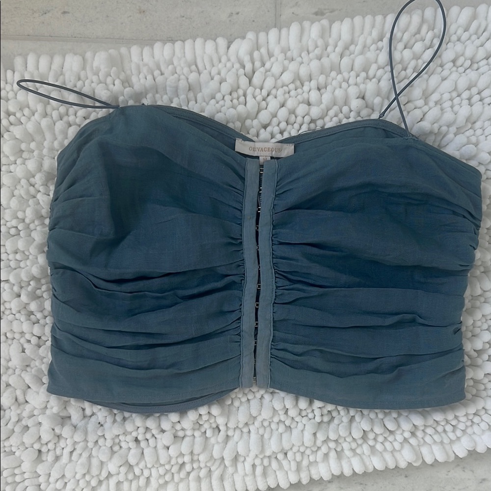 Olivaceous Blue Ruched Tube Top
